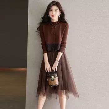 Сетчатый комплект, женский свитер на осень и зиму 2022, новый французский свитер с длинными рукавами, кардиган из двух предметов, свитер, жилет