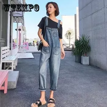 Сетчатый красный джинсовый комбинезон школьница свободный облегающий укороченный комбинезон женские брюки разные цвета XXL