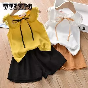 Сетчатый красный костюм для девочек, одежда в западном стиле, шифоновые шорты принцессы, комплект из двух предметов, летний летний женский костюм для девочек 110 белый