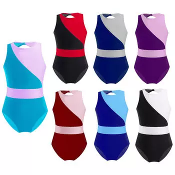 Сетчатый купальник для танцев в стиле пэчворк для девочек, без рукавов, с круглым вырезом и открытой спиной, контрастный цвет, гимнастический костюм 5-6 Years чёрный/белый