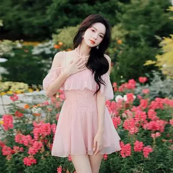 Сетчатый купальник в стиле принцессы, женский комбинезон с прикрытием живота и утягивающая юбка на подтяжках. S