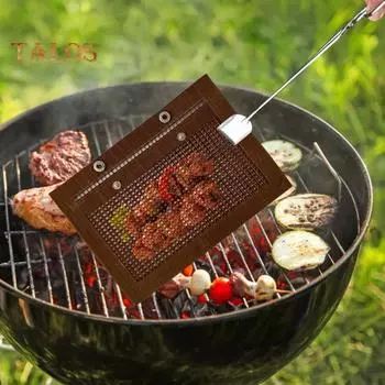 Сетчатый мешок для гриля BBQ Многоразовые антипригарные мешки для гриля для мяса, овощей, морепродуктов, пиццы Термостойкие мешочки для овощей и гриля BBQ L коричневый