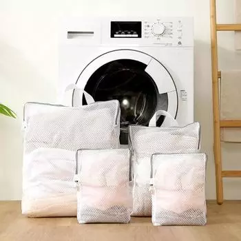Сетчатый мешок для стирки с ручкой, большая вместительная складная сумка для нижнего белья на молнии, сетчатая сумка для белья, дорожная сумка для одежды S 1pc