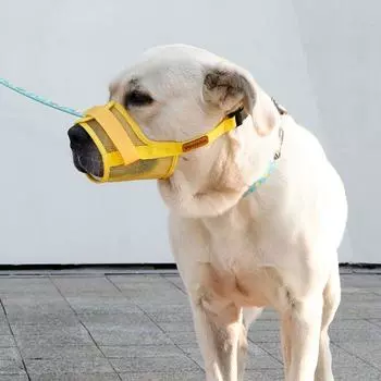 Сетчатый намордник для собак против лая, регулируемая маска для рта собаки, защита рта собаки от кукареканья XL жёлтый