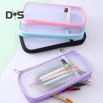 Сетчатый пенал большой емкости на молнии канцелярская сумка детский прозрачный пенал портативная косметичка школьные канцелярские принадлежности фиолетовый