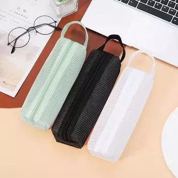 Сетчатый пенал на молнии, пенал, органайзер для канцелярских принадлежностей с ручкой, дорожная косметика, макияж белый