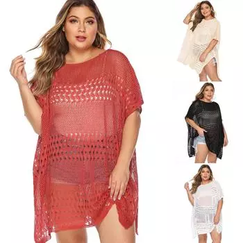 Сетчатый перспективный купальник для женщин 2024, сексуальное бикини, накидка, женское платье Vestidos Para Mujer, пляжное платье больших размеров 1XL красный