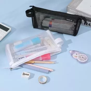 Сетчатый прозрачный пенал, сумка для хранения канцелярских принадлежностей для студентов, пенал чёрный