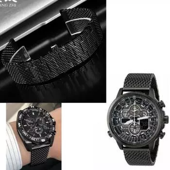 Сетчатый ремешок для часов из нержавеющей стали, черный для CITIZEN Navihawk U680-S098378 JY8037-50E