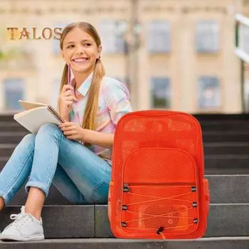Сетчатый рюкзак большой емкости с застежкой-молнией и эластичной веревкой, регулируемые ремни, дорожный рюкзак, модные аксессуары оранжевый