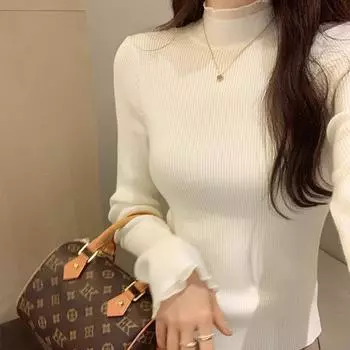 Сетчатый свитер с длинными рукавами и принтом «грибок» для женщин, новый однотонный свитер с внутренней основой из сетчатого материала S