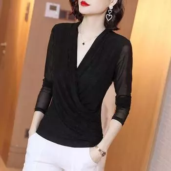 Сетчатый топ для женщин, Четыре сезона, Весна и осень, Новый стиль, Новый стиль, Базовая рубашка, Женская модная маленькая рубашка, Короткая футболка M