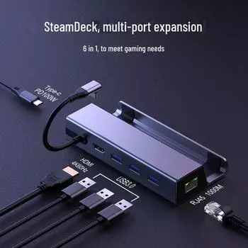 Сетевая карта Steam Deck 6-в-1 Gigabit USB3.0 Hub Type-C для расширения док-станции Apple 6