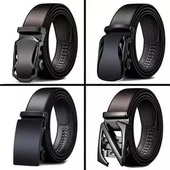 Сетевой ремень, мужской пояс с автоматической пряжкой, модный деловой повседневный универсальный ремень, черная поверхность, автоматический 110-130 Random Length