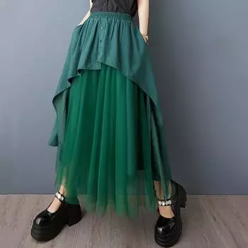Сетка больших размеров с высокой талией винтажная пэчворк летняя повседневная свободная длинная женская юбка женская юбка зелёный