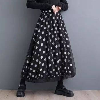 Сетка большого размера Высокая талия винтажная весна лето осень повседневная свободная длинная для женщин юбки женская юбка