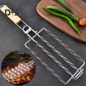 Сетка для барбекю из колбасы, нержавеющая сталь 304, стойка для гриля для кукурузы, складной портативный инструмент для барбекю, легко чистящаяся сетка для барбекю, инструмент для приготовления пищи на открытом воздухе серебряный
