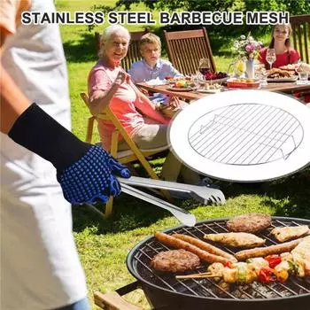Сетка для барбекю, решетка для приготовления пищи, сверхмощная сетка для барбекю, угольные грили из нержавеющей стали, встроенная ручка, аксессуар для гриля Round