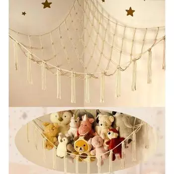 Сетка для гамака для хранения чучел животных, угловая большая сетка для гамака для игрушек, декор комнаты, милый держатель для животных, органайзер для спальни, домашний декор Large бежевый