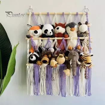 Сетка для гамака с игрушками-чучелами, настенный органайзер, двухслойная конструкция, простая в установке, гамак для хранения плюшевых игрушек белый