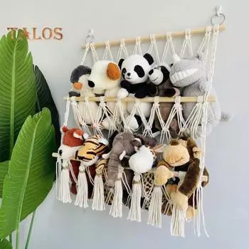 Сетка для гамака с игрушками-чучелами, настенный органайзер, двухслойная конструкция, простая в установке, гамак для хранения плюшевых игрушек белый