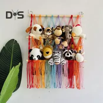 Сетка для гамака с игрушками-чучелами, настенный органайзер, двухслойная конструкция, простая в установке, гамак для хранения плюшевых игрушек белый