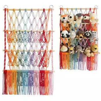 Сетка для гамака с игрушками в виде чучел животных, настенный органайзер, 3-слойный дизайн разноцветный