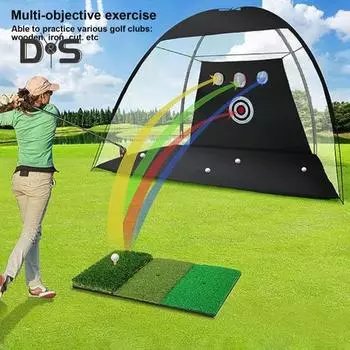 Сетка для гольфа 10 X 7 футов Сетка для гольфа для тренировок с матом Tri-Turf Универсальная сетка для ударов по мячу во дворе для обучения ударам и замахам чёрный