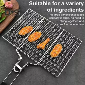 Сетка для гриля из нержавеющей стали, антипригарный коврик для гриля, устойчивый к ржавчине, инструмент для мяса, овощей, рыбы L