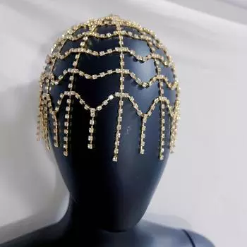 Сетка для волос со стразами, ажурная цепочка-цепочка, металлическая блестящая кисточка, украшения для волос для женщин и девочек