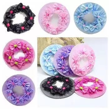 Сетка для волос в виде банта, укладка на голову, чехол для пучка, снуд для милых девочек, эластичная сетка для волос для детей розовый