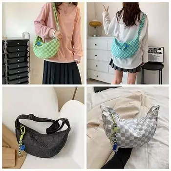 Сетка Клетчатая Сумка Через Плечо В Форме Пельмени Полумесяц Сумка-мессенджер Элегантный Мужской/Женский чёрный