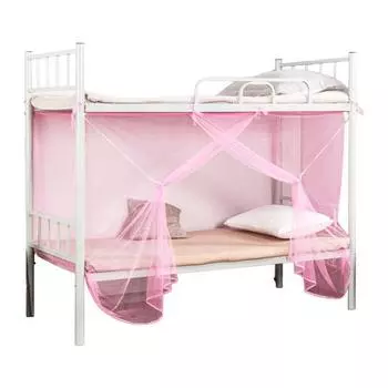 Сетка от комаров для общежития, занавеска для двухъярусной кровати, дышащий балдахин для кровати, сетка с мелкой ячейкой, сетка для односпальной кровати с одним отверстием для дома, общежития, колледжа S розовый