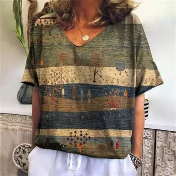 Сетка Простые повседневные женские футболки Модная футболка с принтом 3d Футболка Harajuku Повседневная с коротким рукавом и V-образным вырезом Женская одежда больших размеров S
