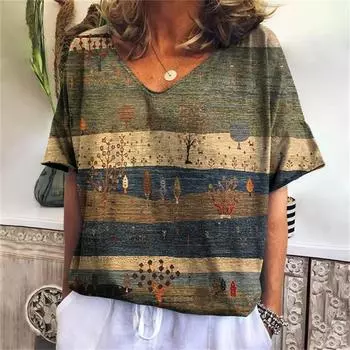 Сетка Простые повседневные женские футболки Модная футболка с принтом 3d Футболка Harajuku Повседневная с коротким рукавом и V-образным вырезом Женская одежда больших размеров S