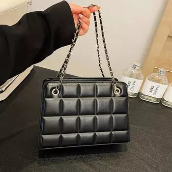 Сетка с вмятиной текстуры женская сумка новая модная повседневная сумка через плечо иностранный стиль простая цепочка маленькая квадратная сумка женская чёрный