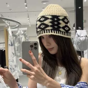 Сетка шапки теплая принтованная вязаная шапка модная жаккардовая вязаная шапка зима кофейный