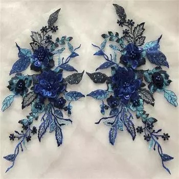 Сетка со стразами, ткань для вышивки, кружевное платье, ткань, нашивка для ремонта одежды, цветок из бисера 37*23cm сапфир синий