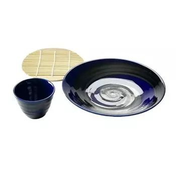 Seto Monohonpo Ginsai Blue Soba set 3-piece [Soba choko] [Soba plate] синий
