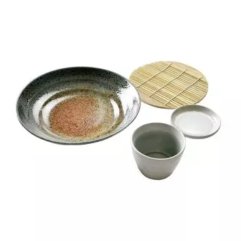 Seto Monohonpo Sand Ai Nagashi Tsuki no Kaori Soba Set & [Soba Choke] [Soba Plate] серый
