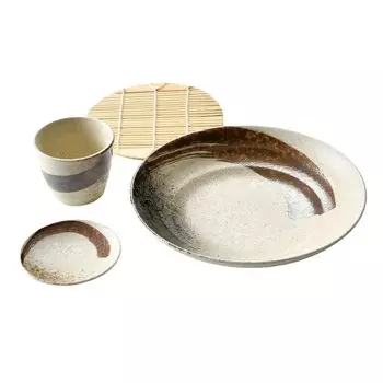 Seto Monohonpo Shino Sabi Brush Soba set 4-piece [Soba choko] [Soba plate] белый