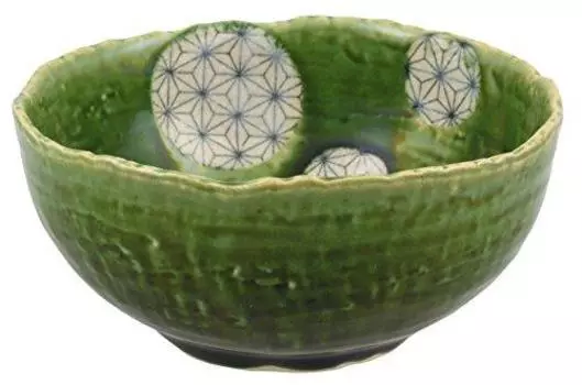 Seto Ware 027-0005 Gofu Kiln Round Pot Bowl, Plate, Diameter Approx. 5.1 inches (13 cm), Oribe, Green, Linanoha, Made in Japan