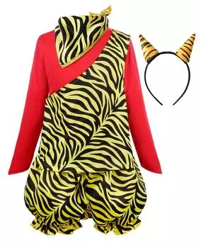 Setsubun Косплей Демонические штаны Демонический роговой ободок Красный костюм демона для мероприятия Хэллоуин Тигр Год Тигра Узор тигра Желтый комплект из 5 предметов