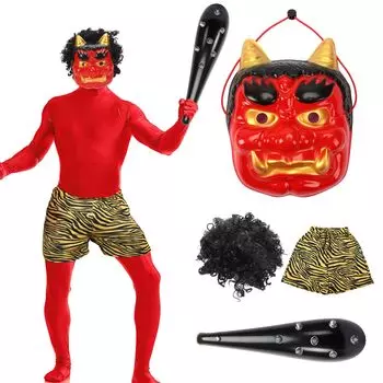 Setsubun Oni 4 Piece Oni Setsubun Oni Oni Setsubun Bean Oni Setsubun Фестивальный костюм [Neiang] Костюм, Комплект, Маска, Косплей, Маска, Брюки, Парик,