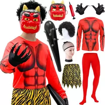 Setsubun Oni костюм для косплея Oni набор из 9 предметов Muscle Red Oni Blue Oni маскировка Oni маска Club Oni маска Tiger поясная повязка перчатки Oni Red Oni Blue