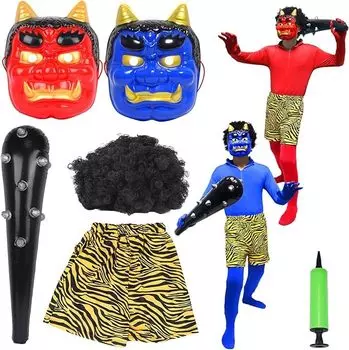 Setsubun Oni Oni Oni Косплей Setsubun Tiger Waist Bean Setsubun Oni Red Blue Oni Setsubun Local 5 Piece Set [Mprocen] Костюм, Косплей, Брюки, Клуб,
