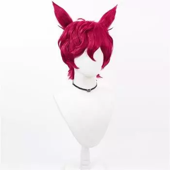 Sett Cosplay Wigs Game LOL Heartsteel Sett 30cm Short Curly Wine Red Men Wig Heat Resistant Synthetic Hair Wigs + Wig Cap One Size