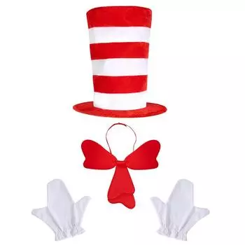 Seuss Cat Dr In The Hat Cosplay Set With Bow Tie Gloves For Christmas Costume