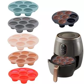 Seven-hole Cake Mold Foldable Air Fryer Baking Mold Round DIY Porous Cake Mold Food-grade Silicone