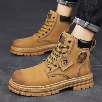 Seven-hole rhubarb boots men s Martin boots men s tooling locomotive boots autumn and winter 2024 new big head men s shoes increase in height 39
